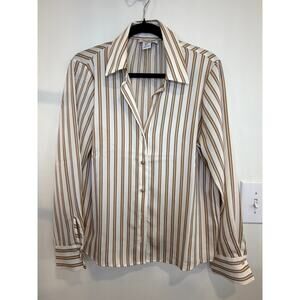Rachel Zoe Cream Beige Striped Button Front Blouse Medium Office Top